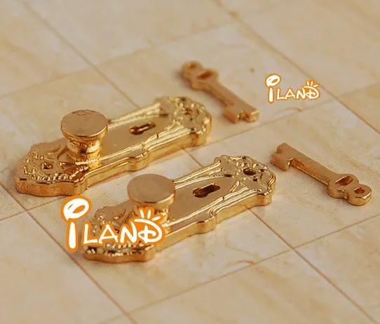 iland miniatures 1:12 Doll house door knob w/ key wooden door lock and key set/2 OA0060