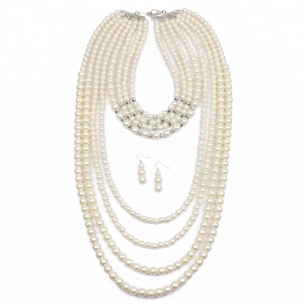 Wholesale custom pearl glass bead necklace and earring sets jewelry sets women