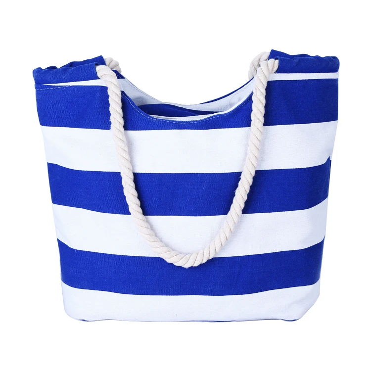 Wholesale stripe canvas beach tote bag /Duty Cotton Canvas Stripe Bag With Reliable Rope Tote Stylish