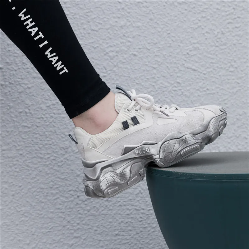 Дропшиппинг изготовленным на заказ логосом модная женская обувь из натуральной кожи с не сужающимся книзу массивным спортивная обувь; Весенняя женская обувь на платформе; Повседневная женская обувь