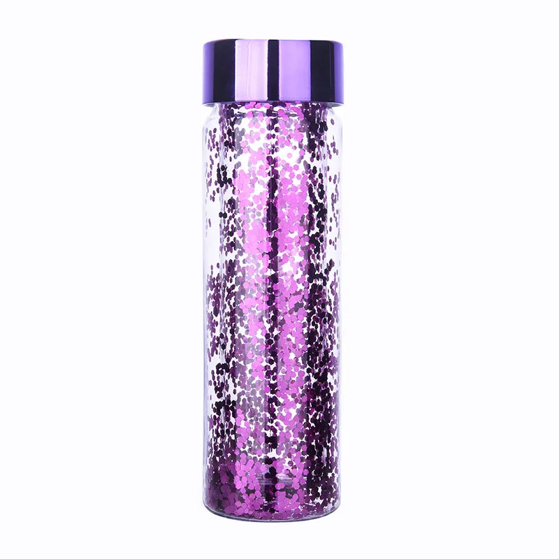 Zogift double wall shiny plastic cup with shiny lid gift cup 600ml rose gold water bottle