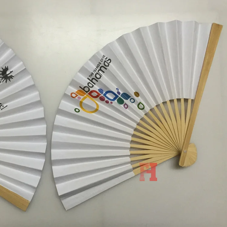 Folk Art Natural Folding Wood Paper Bamboo Fan