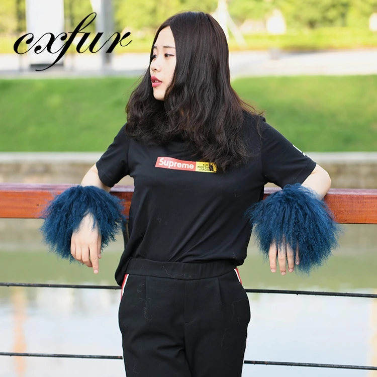 CX-A-47M  Garment Accessories Furry Slap On Lamb Skin Fur Wrist Women Cute Cuff