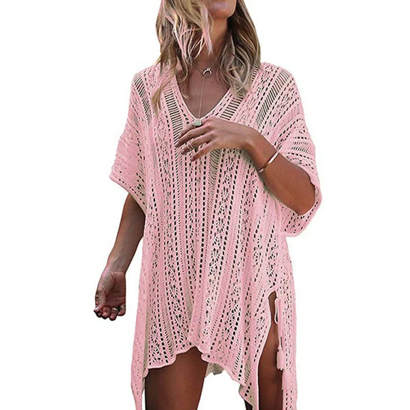 LDDRESS New Design Colorful Hollow Out Womens Summer Crochet Swimwear Beach Dress Tops Sexy Bikini Swimsuit Cover Up