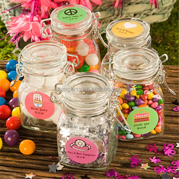 100ml mini square glass jar with metal clip top