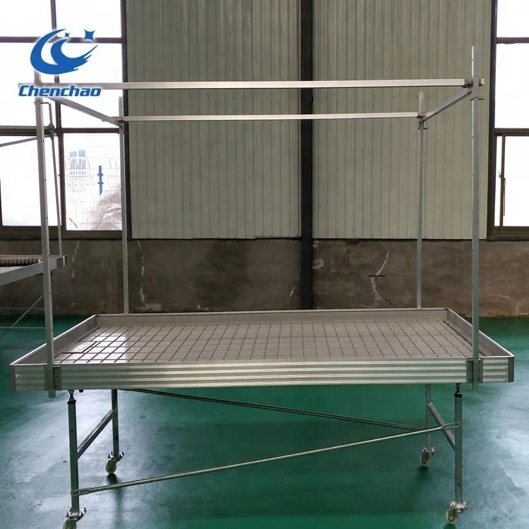 manually controlled single-span ebb and flow greenhouse bench for agriculture