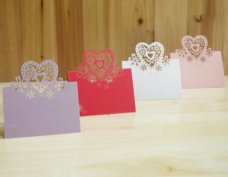Colorful Love Heart Design Place Name Card Laser Cut Customizable Wedding Table Card