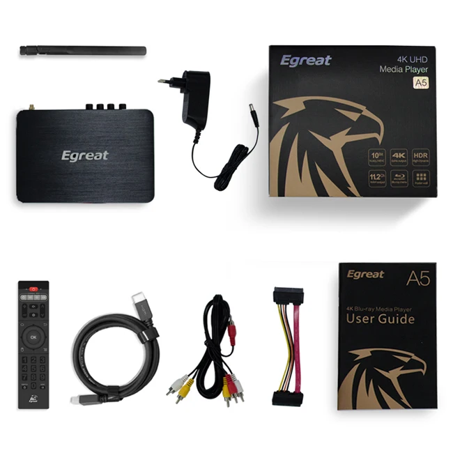 Egreat A5 bluray player hdd player HDR10 android tv box 4k@60fps 2G+8G rs232 smart control 2019