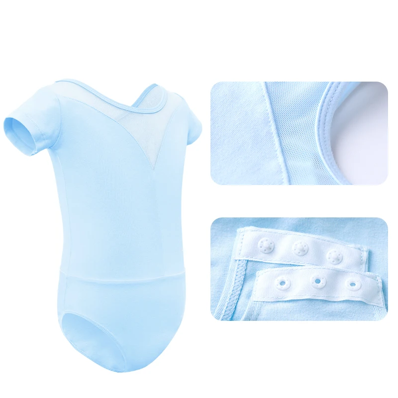 Балетное трико для девочек, с коротким рукавом, с сеткой спереди и сзади, комбинезон с V-образным вырезом