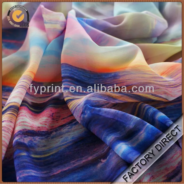 Factory direct popular digital printed gradient color chiffon fabric