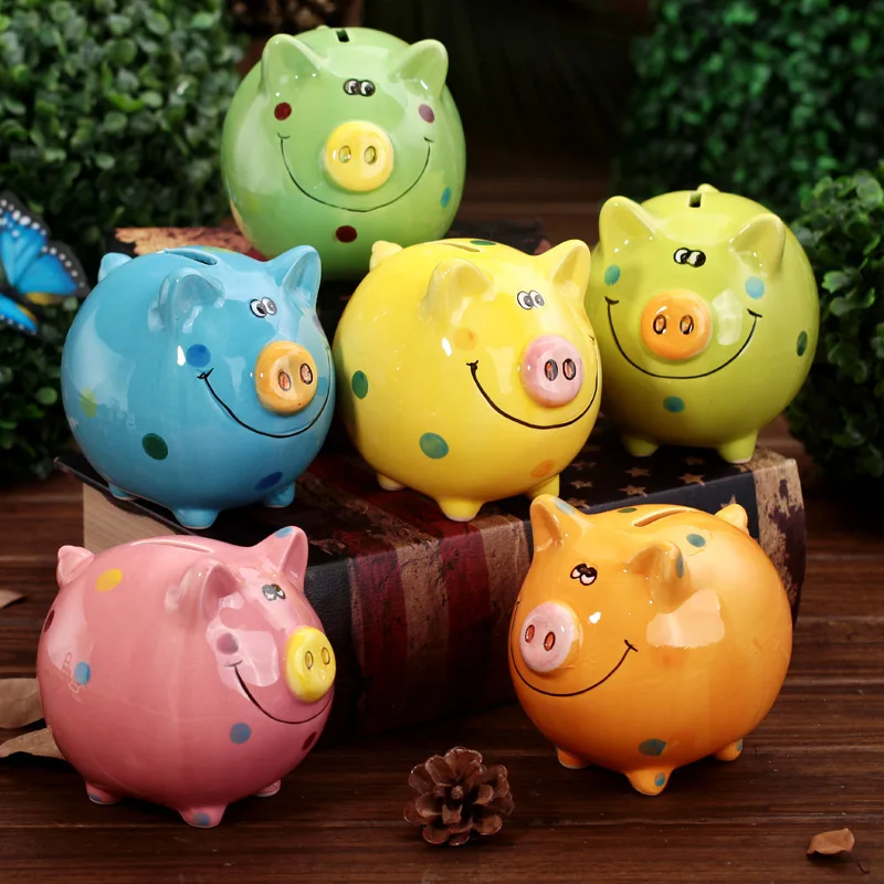 
New design of hand painted wholesale ceramic piggy bank for kids colorful pig money box 