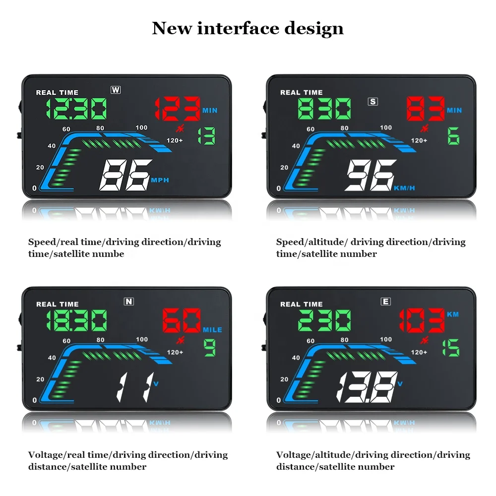 Safe Driving Car Accessories Q7 Multi Colors GPS Speedometer 5.5 Inch Head Up Display