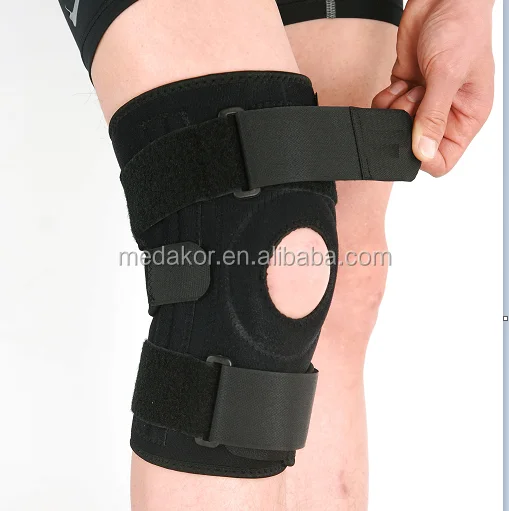 Black neoprene stabilizer open patella orthopedic functional hinged knee brace