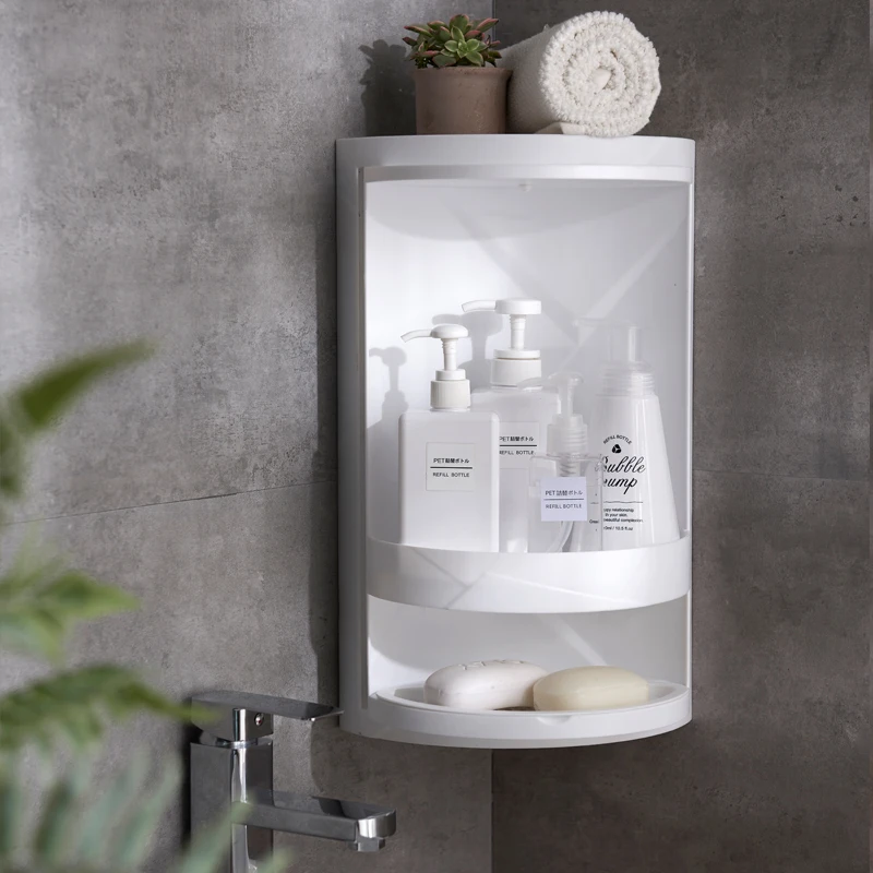 
Nice looking modern bathroom wall shelving Dust-proof rotating corner shelf 