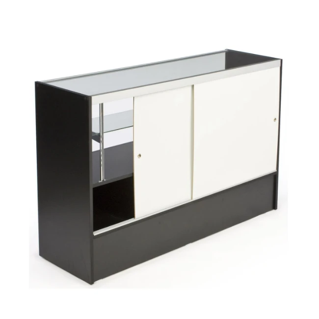 
Jewelry Display showcase Watch display cabinet black finish adjustable tempered glass shelf & sliding doors 