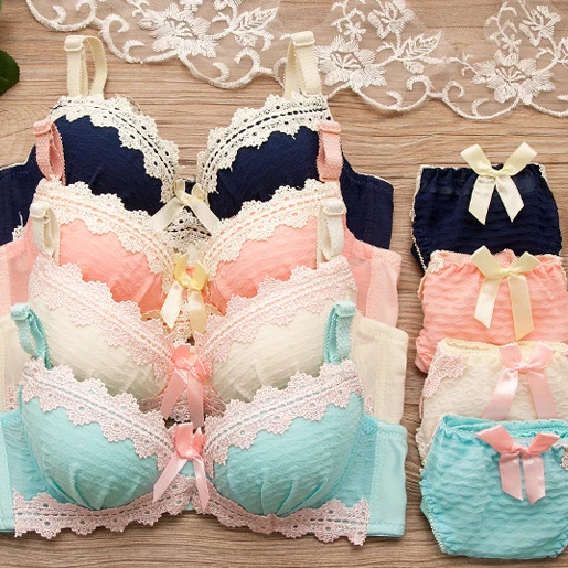 High Quality Breathable Japanese Girl Teen Panty and Bra Set Teenagers Women Cotton Push up Lace Bra Cute Bra & Brief Sets