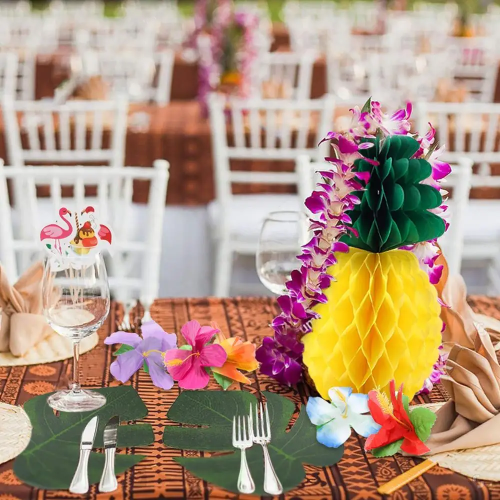 Tropical Hawaiian Jungle Party Decoration Set, Decorative Flower Turtle leaf Luau Party Supplies