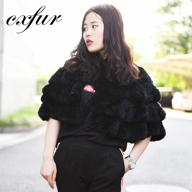 CX-B-19 Полная производственная линия с натуральным кроличьим мехом; Женские зимние меховые накидки шали
