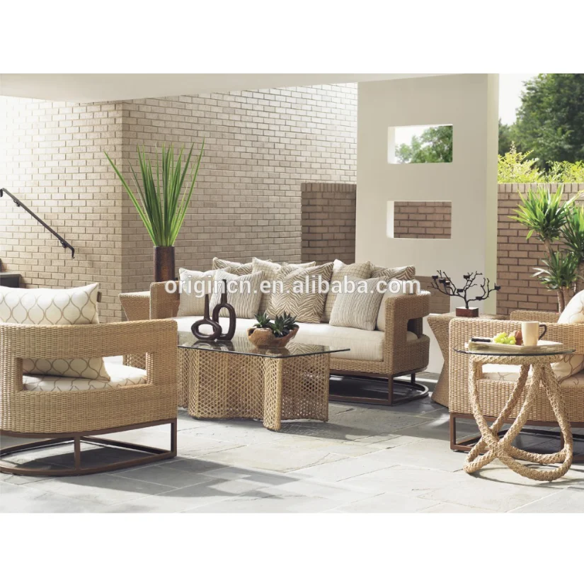 Designer Unique Style Outdoor Furniture Scatter Back Pillows Synthetic Rattan Sofa Set