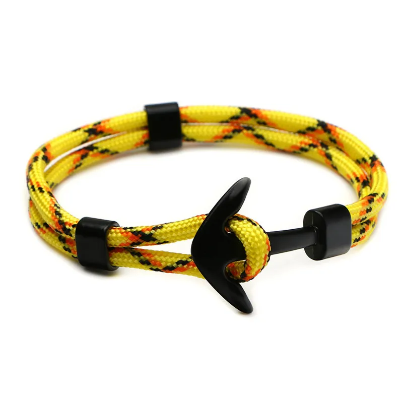 Handmade Braided Rope Bracelet Black Metal Anchor Woven Bracelet For Men and Women