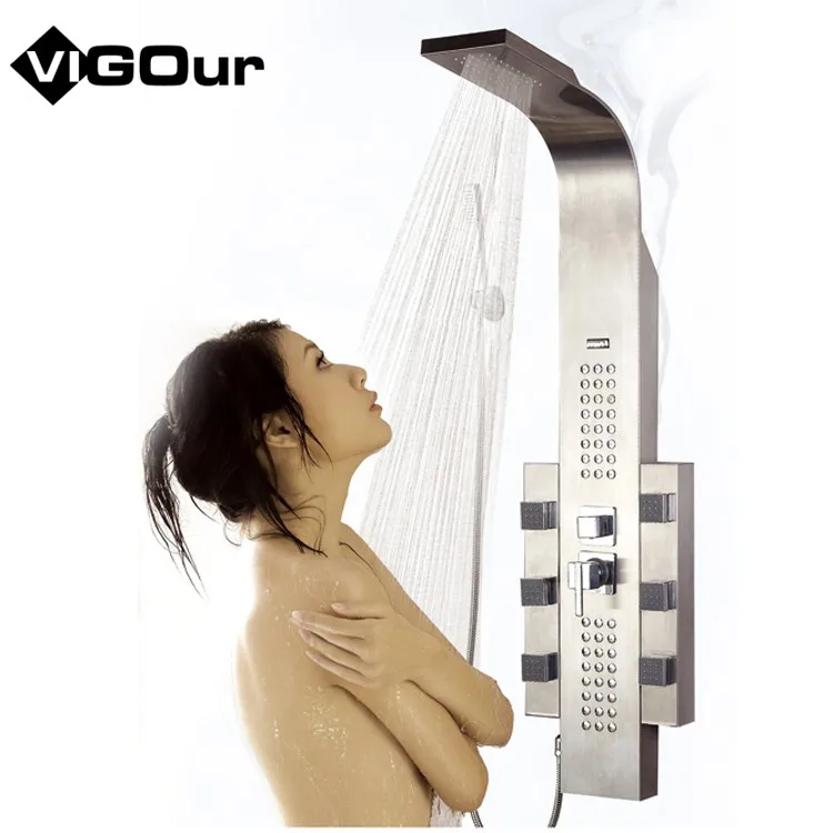 china dual handle chrome ss wallmounted thermostatic shower mixer rain shower & bath