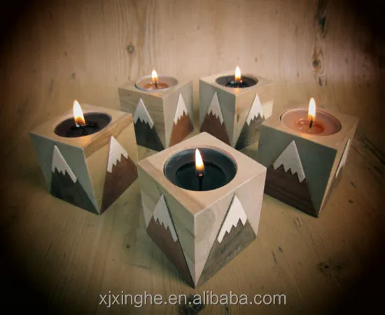 
Decorative Mountain wooden candle holder square for tea light 