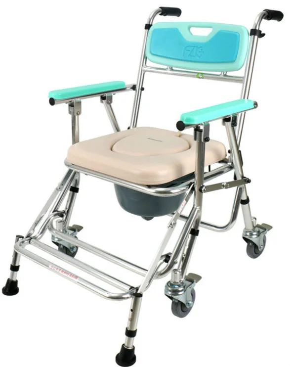 
Aluminum Folding Toliet Bathroom Wheelchair with 4 wheels commode chair for disabled 