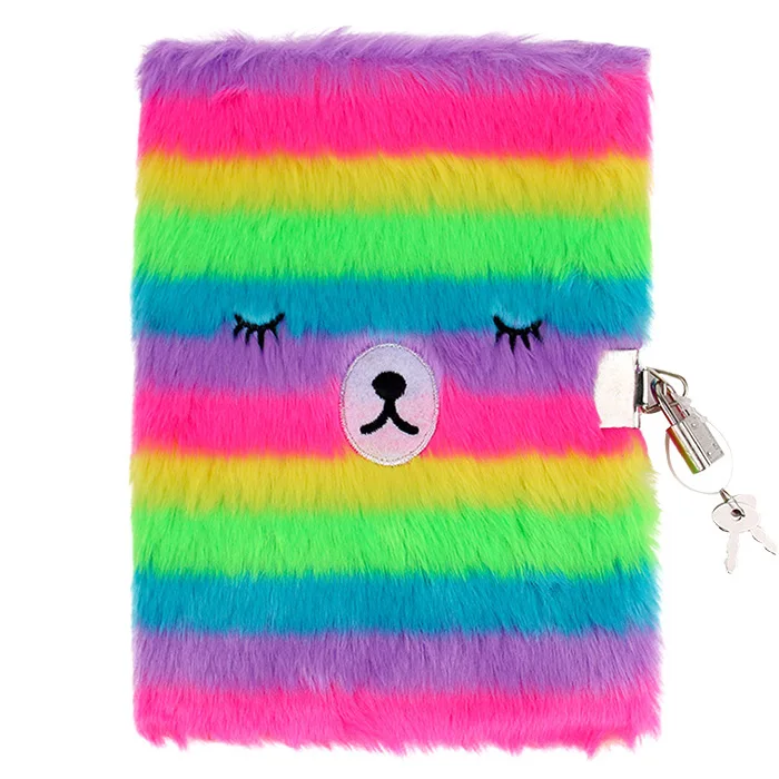 Licheng BXN569 Notebook OEM, Wholesale Furry Rainbow Notebook with Lock