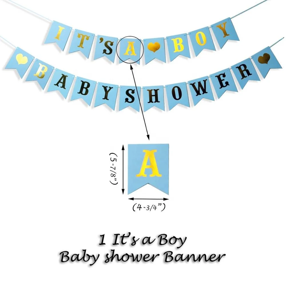 Baby Shower Decorations for Boy Hollow Paper Fan Balloons Banner Gold Foil Fringe Curtain Kit for Baby Boy Shower Gifts Favor