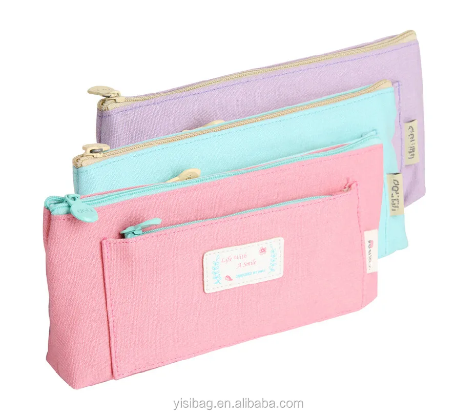
Candy Color Double Pocket Canvas Pencil Case 