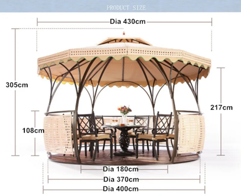 Высококачественная китайская круглая Шестигранная беседка для сада из кованого железа