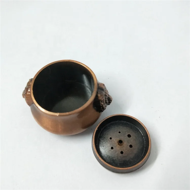 Antique copper carving Lion head incense burner stove meatal animal censer crafts