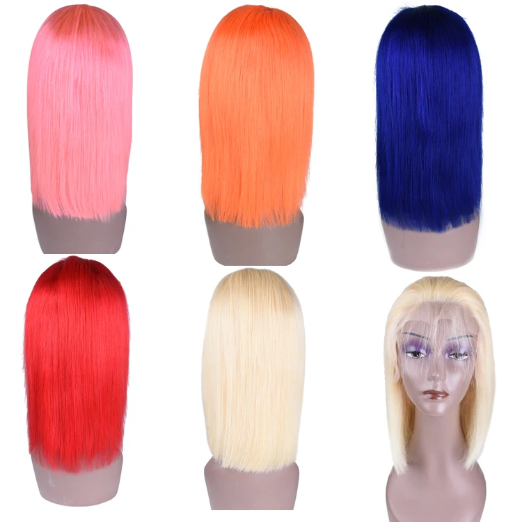 Wholesale Top Quality Pink Orange Blue Red 613 Blond Color Wig Brazilian Virgin Human Hair Long Colored Lace Front Full