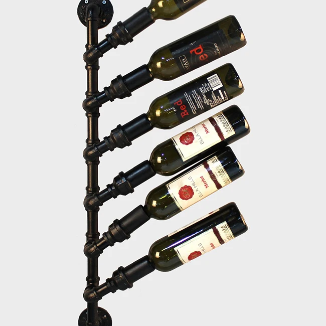Industrial pipe fittings 6 bottles wine rack black cast iron floor flange
