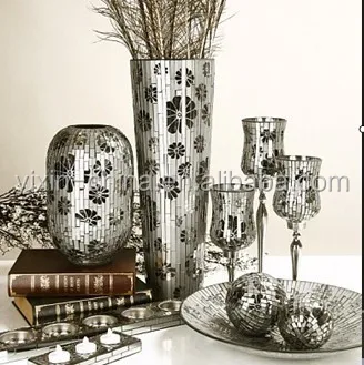 Handmade New Design Resin Mosaic Glass Flower Vases/Glass Mosaic Mirror Vase