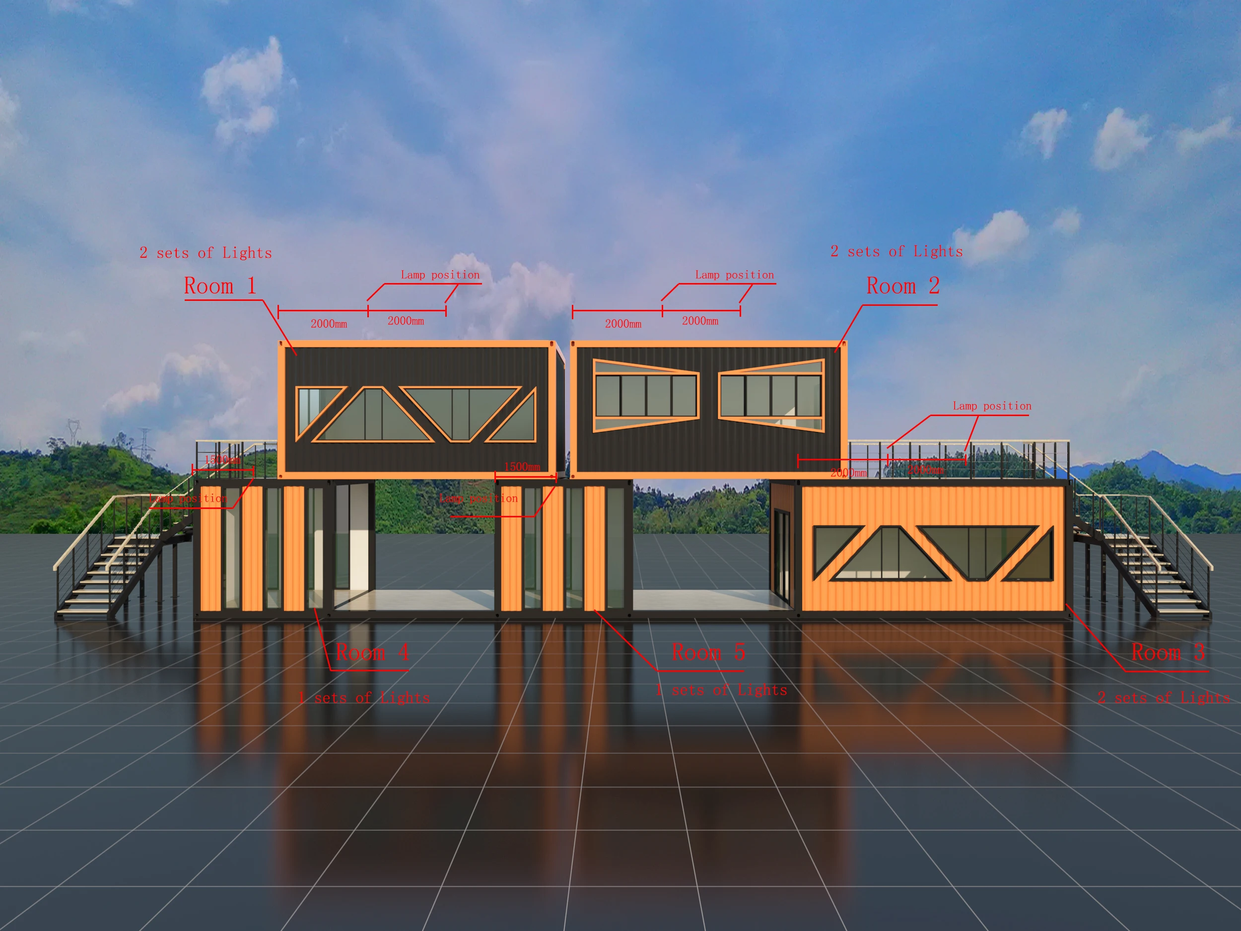 20ft shipping container house with insulation wall&roof including windows and door,pipeline circuit as home or office or shop