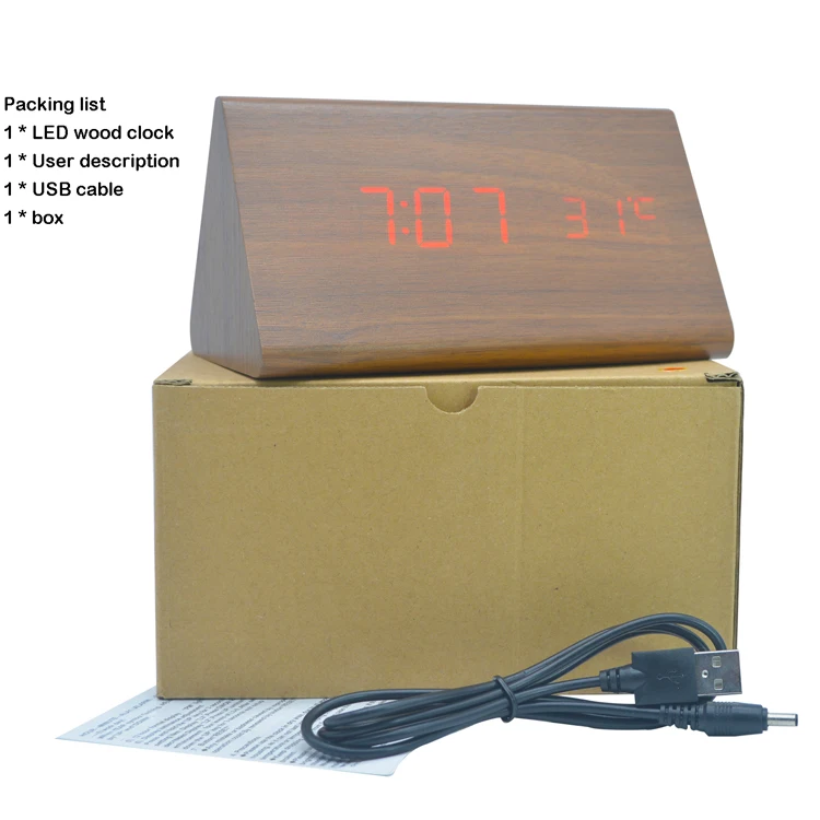 Chinese Home Deco Voice Control Electronic Digital Wood Alarm Clock