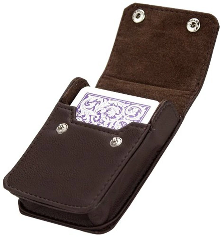 soft single deck pu leather playing card protect case cover with 2 button snap closure