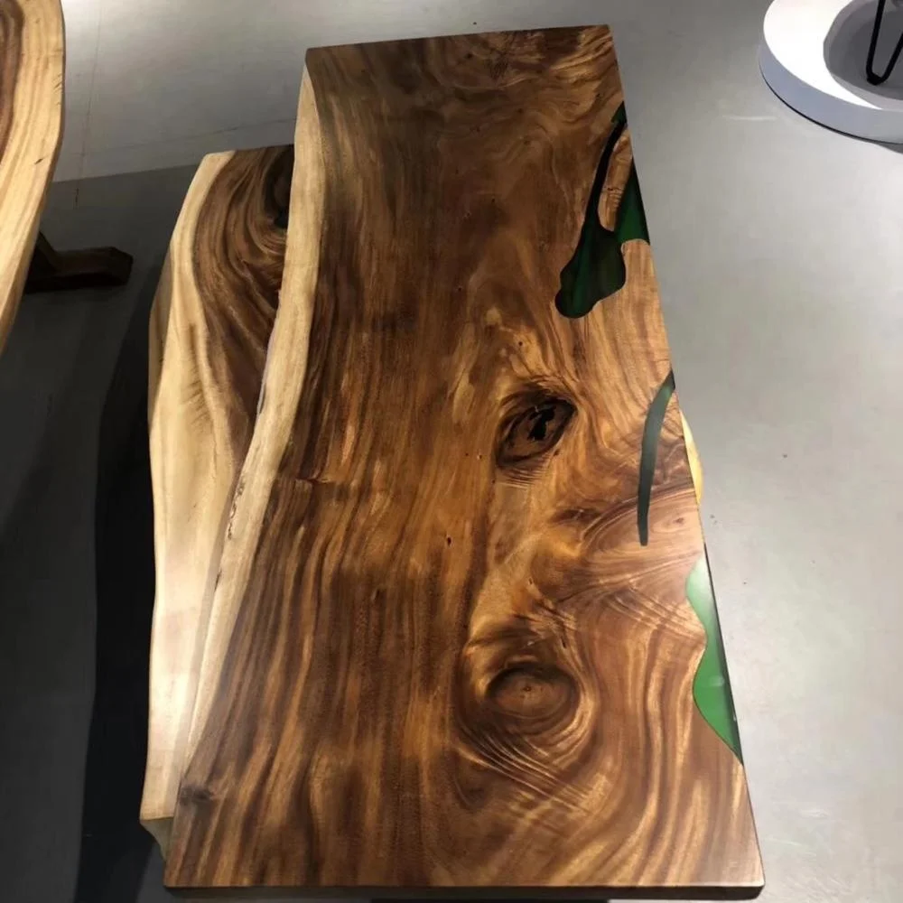 Green Epoxy Resin Walnut Slab Table In Stock River Epoxy Resin Dining Table
