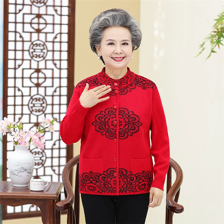 Eco Friendly Cashmere Woolen Knitted Women Woman Cardigan Old Ladies Sweater