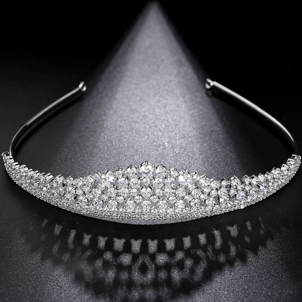 LUOTEEMI Clear Wedding Bridal CZ Crystal Tiara Crowns Princess Queen Pageant Prom Veil Tiara Headband