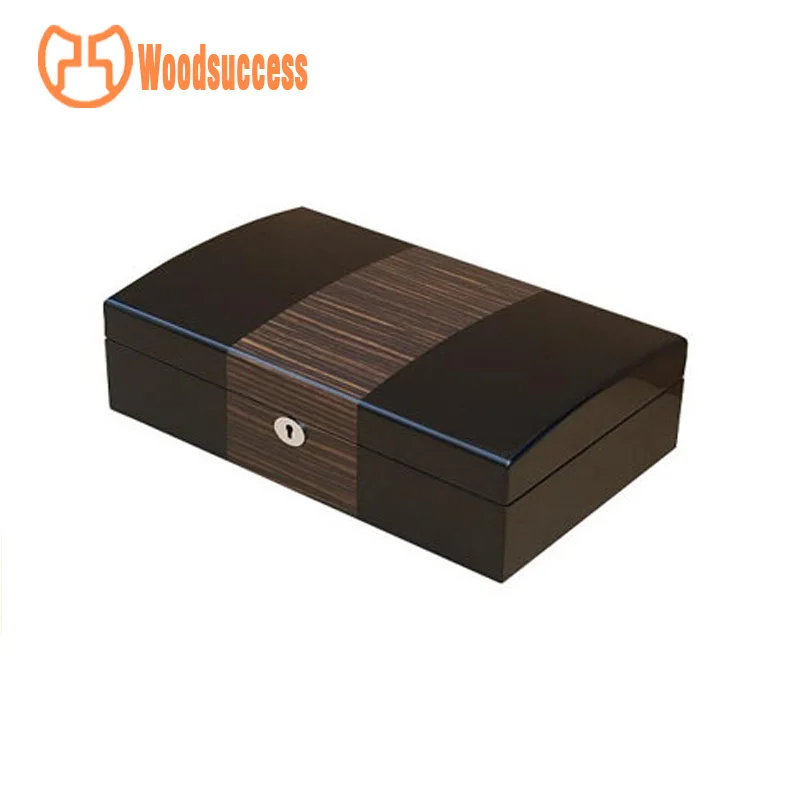 Wooden watch box metal logo veneer inlay solid