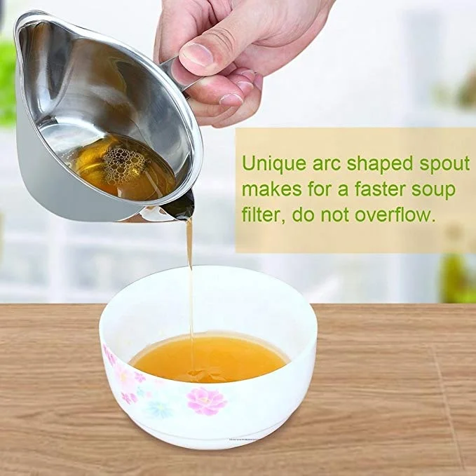 2 in 1 Cooking Tools Stainless Steel Oil Fat Separator Bowl Gravy Jug Oil Soup Strainer with Handle Grease Trap