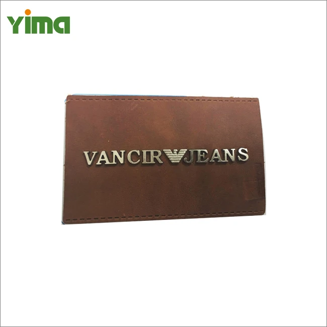 China maker custom metal logo tag badge with PU label metallic label logo for handbags and clothing