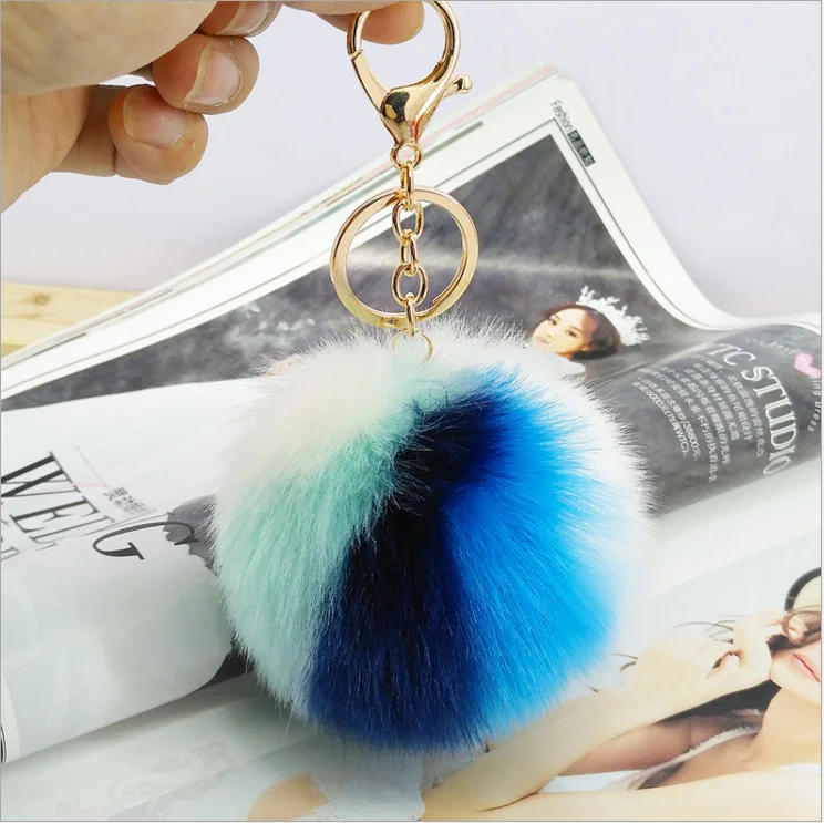 
Yongze 8cm four-color colorful furry ball pretty faux fur puff ball of fur charm keychains faux fur puff keychain ball 