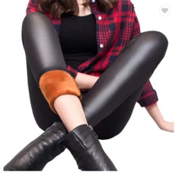 Зимние женские эластичные облегающие леггинсы из искусственной кожи плюс бархатные плотные теплые обтягивающие черные кожаные леггинсы