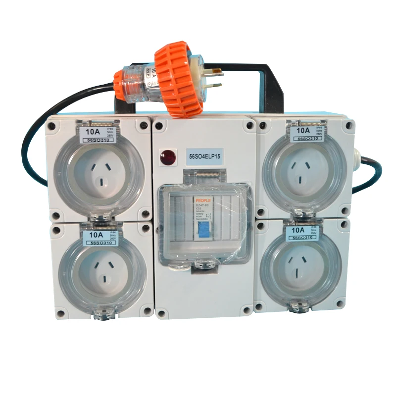 Australian 56SO4ELP15 ac circuit enclosure breaker IP66 portable CB protected Switched Socket distribution box with IEC MCB