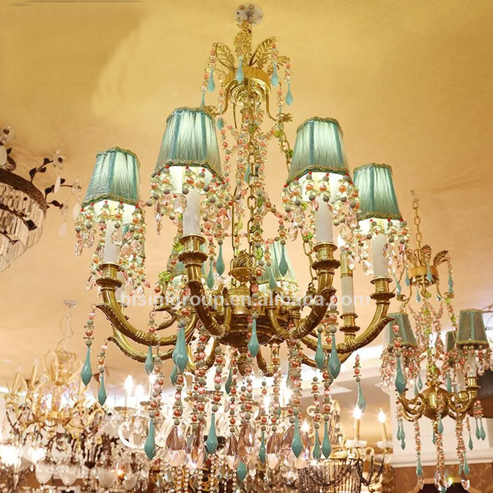 European Style green lampshade 8 arms crystal chandelier copper living room LED lighting purple Ceiling light(BY08-T10014-8)