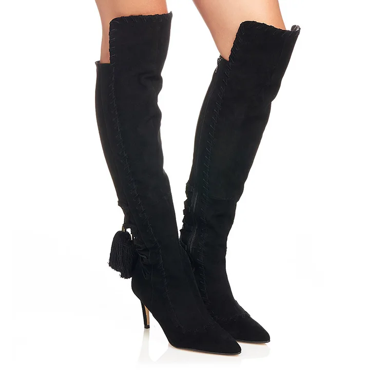 fashion Asymmetric design suede leather pointed toe high heel thigh high boots for ladies women knee high boots