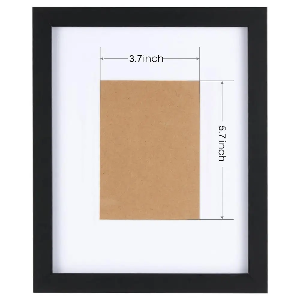 8x10 Picture Frame Mats for 5x7, 4x6 Photo, Black MDF Wood Frame for Wall and Tabletop